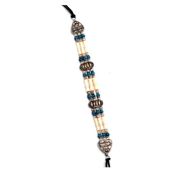 Native American Indian Silver Turquoise Beads Buffalo Bone Choker Necklace - Picture 1 of 1